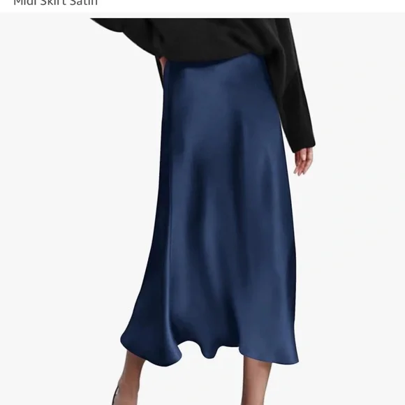 2 MIDI Satin Skirts Black & Blue - Picture 2 of 8